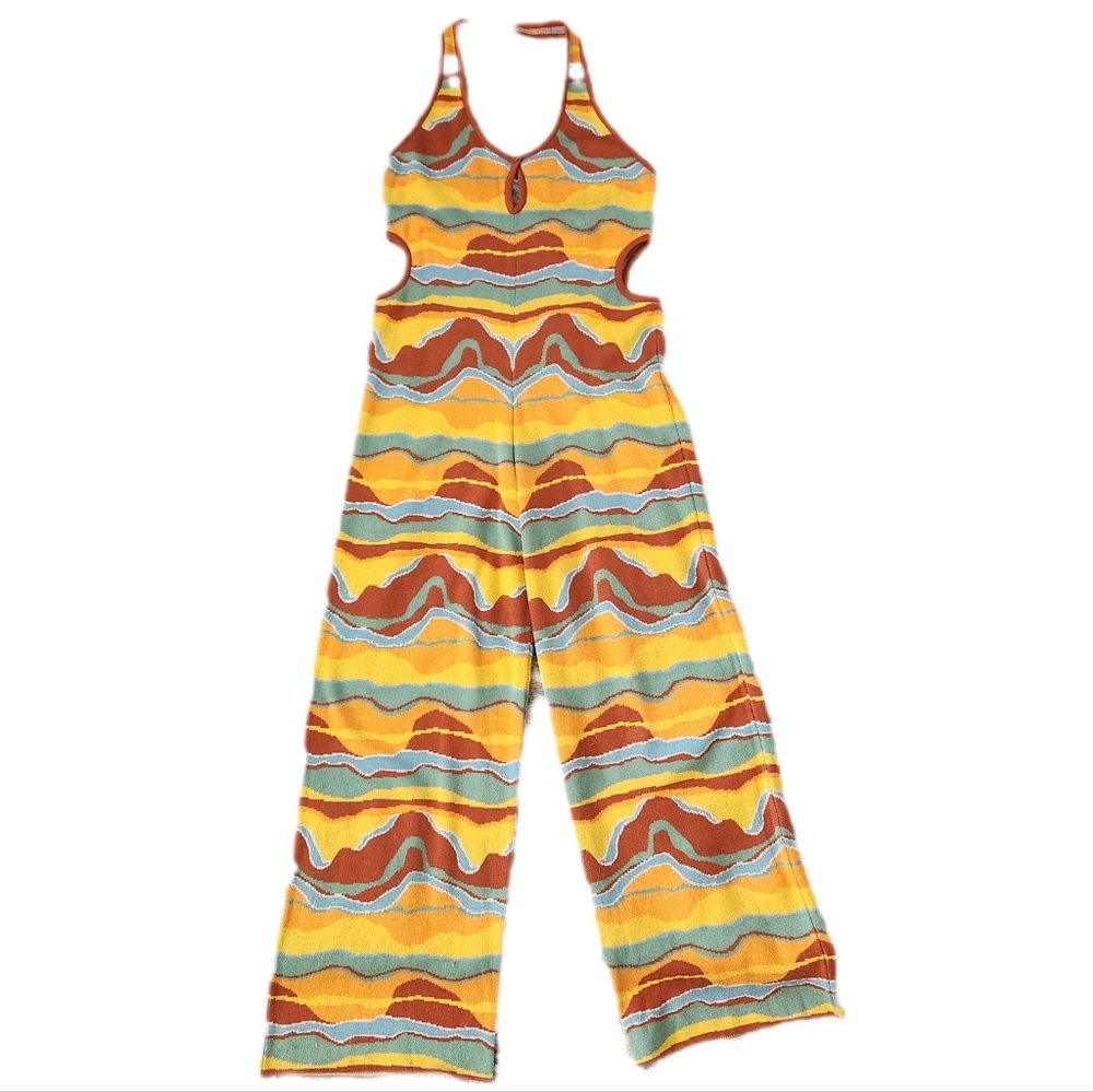 Milk It Saharah Desert Knit Halterneck Jumpsuit Orange & Yellow‎ Women's Size 16